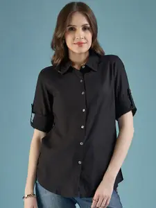 DressBerry Women Classic Spread Collar Solid Casual Shirt