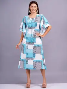 HIGHLIGHT FASHION EXPORT Women Printed Tie-Up Neck Batwing Sleeve Fit & Flare Midi Dress