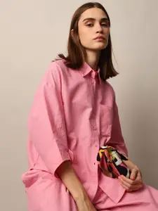 ONLY Women Spread Collar Solid Cotton Casual Shirt