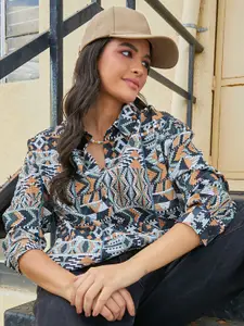 PINACOLADA Women Comfort Spread Collar Abstract Printed Oversized Casual Shirt