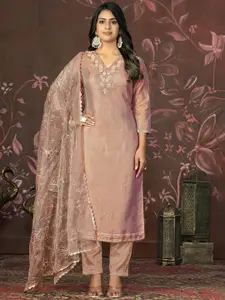 Maroosh Floral Embroidered Beads & Stones Organza Unstitched Dress Material