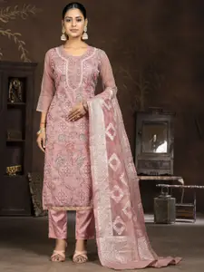 Maroosh Floral Embroidered Beads and Stones Organza Unstitched Dress Material