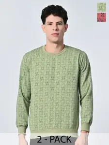 BAESD Men Abstract Printed Round Neck Fleece Pullover Ribbed Sweatshirt