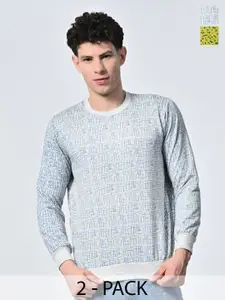 BAESD Men Abstract Printed Round Neck Fleece Pullover Ribbed Sweatshirt