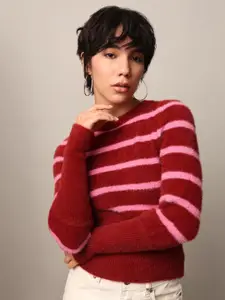 ONLY Women Striped Round Neck Pullover Sweater