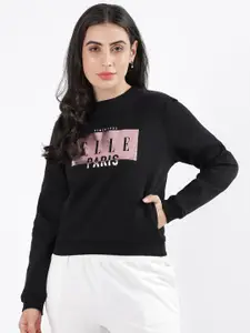 ELLE Women Typography Printed Round Neck Cotton Pullover Sweatshirt