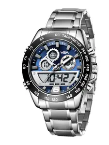 V2A Men Dial & Stainless Steel Bracelet Style Straps Analogue and Digital Watch V2A-JF-2106-Slvr-Blu