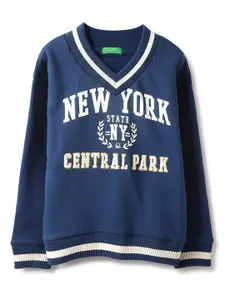 United Colors of Benetton Girls Typography Printed V-Neck Cotton Pullover Sweatshirt