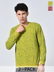 BAESD Men Abstract Printed Round Neck Fleece Pullover Ribbed Sweatshirt