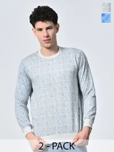 BAESD Men Abstract Printed Round Neck Fleece Pullover Ribbed Sweatshirt