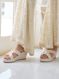 CAI Women Embellished PU Party Wedge Sandals