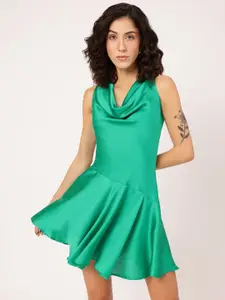 DressBerry Box Pleats Satin Drop-Waist Mini Dress