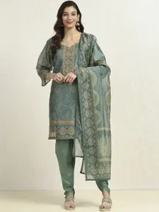 Biba Floral Printed Zari Unstitched Dress Material