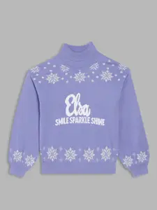 Blue Giraffe Girls Colourblocked Printed Pullover