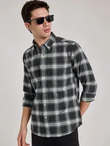 Snitch Men Smart Button-Down Collar Tartan Checked Cotton Casual Shirt
