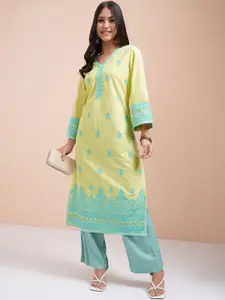 Vishudh Floral Embroidered V-Neck Straight Kurta