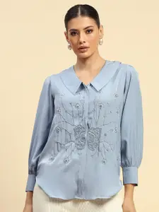 Global Republic Women Classic Spread Collar Floral Printed Oversized Casual Shirt