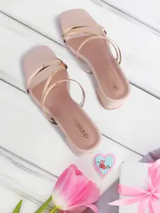 DressBerry Women Light Gold Heels Block