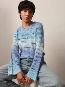 ONLY Women Open Knit Self Design Round Neck Pullover Sweater