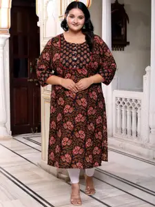 Swasti Plus Size Floral Printed Round Neck Cotton Straight Kurta