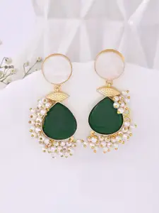 DASTOOR Gold Plated Artificial Stones & Beads Studded Contemporary Drop Earrings