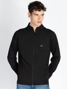 Status Quo Men Solid Mock Collar Front-Open Sweatshirt