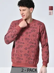 BAESD Men Floral Printed Round Neck Fleece Pullover Ribbed Sweatshirt