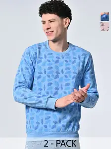 BAESD Men Floral Printed Round Neck Fleece Pullover Ribbed Sweatshirt