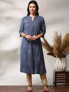 Anouk Floral Printed Mandarin Collar Empire A-Line Kurta