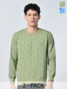 BAESD Men Abstract Printed Round Neck Fleece Pullover Ribbed Sweatshirt