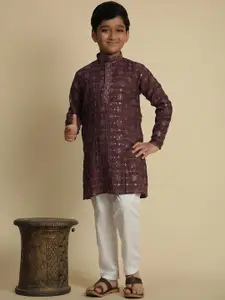 Pro-Ethic STYLE DEVELOPER Boys Geometric Embroidered Pure Cotton Kurta With Pyjama