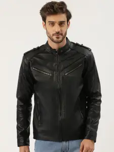 Leather Retail Men Mandarin Collar Solid PU Casual Biker Jacket
