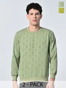 BAESD Men Abstract Printed Round Neck Fleece Pullover Ribbed Sweatshirt