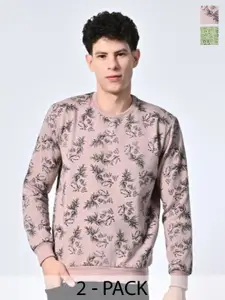 BAESD Men Abstract Printed Round Neck Fleece Pullover Ribbed Sweatshirt