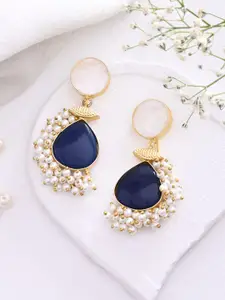 DASTOOR Gold Plated Artificial Stones & Beads Studded Contemporary Drop Earrings