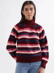 ELLE Women Striped Turtle Neck Pullover Sweater