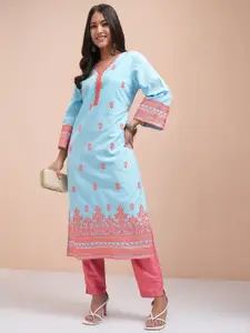 Vishudh Floral Embroidered V-Neck Straight Kurta