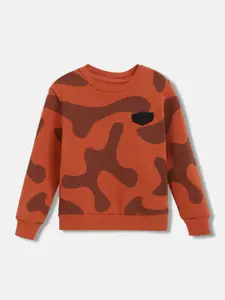 Blue Giraffe Boys Abstract Printed Round Neck Cotton Pullover Ribbed Sweatshirt
