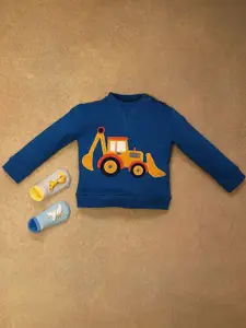 One Friday Boys Graphic Printed Round Neck Cotton Pullover Ribbed Sweatshirt