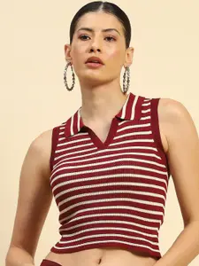 Global Republic Women Horizontal Striped Shirt Collar Top