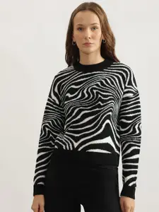 ELLE Women Abstract Self Design Round Neck Pullover Sweater