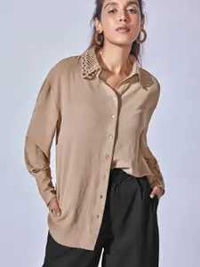 The Label Life Women Spread Collar Solid Casual Shirt