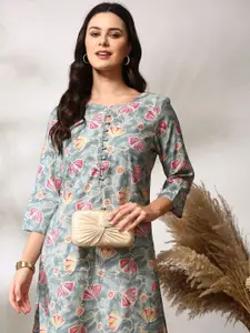 Anouk Floral Printed Notch Neck Straight Kurta