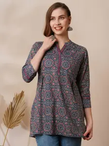 KALINI Women Pure Cotton Ethnic Motifs Embellished Mirror Work Kurti