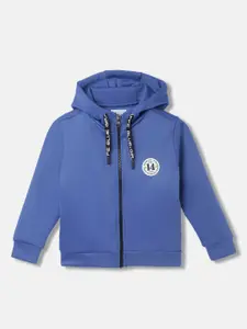 Blue Giraffe Boys Solid Hood Front-Open Sweatshirt