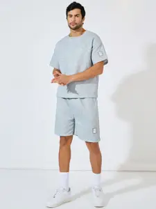 Styli Self-Design Round Neck Short Sleeves T-Shirt With Shorts