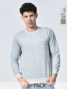 BAESD Men Abstract Printed Round Neck Fleece Pullover Ribbed Sweatshirt