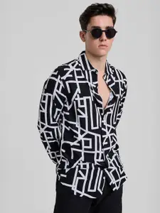 Snitch Men Smart Cutaway Collar Abstract Printed Slim Fit Casual Shirt