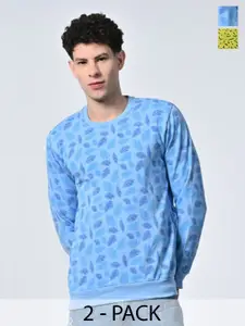 BAESD Men Abstract Printed Round Neck Fleece Pullover Ribbed Sweatshirt