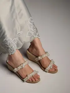 CAI Women Embellished PU Party Wedge Sandals